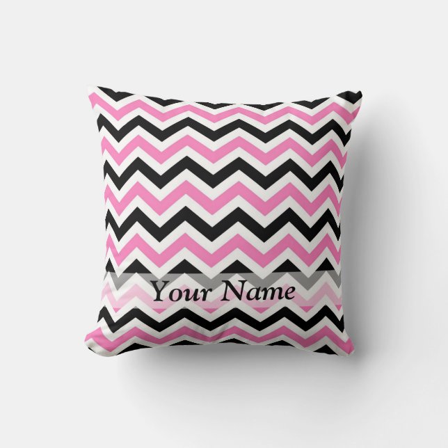 Pink and black chevron pattern cushion (Front)