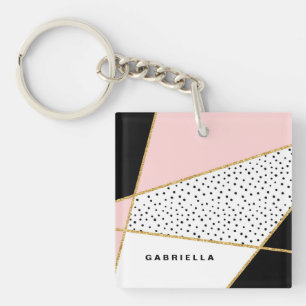 Pink and Black Chic Abstract Pattern Custom Key Ring