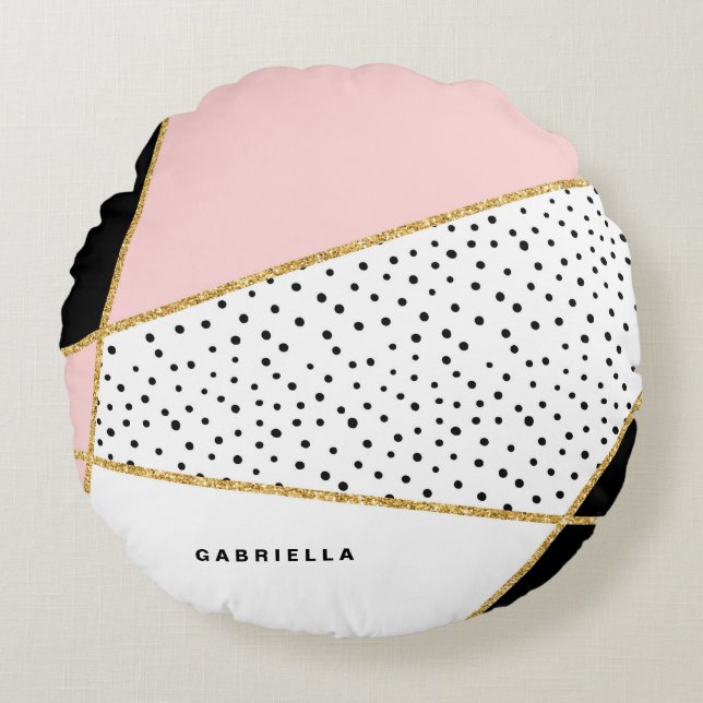 Pink and Black Chic Abstract Pattern Custom Round Cushion (Front)