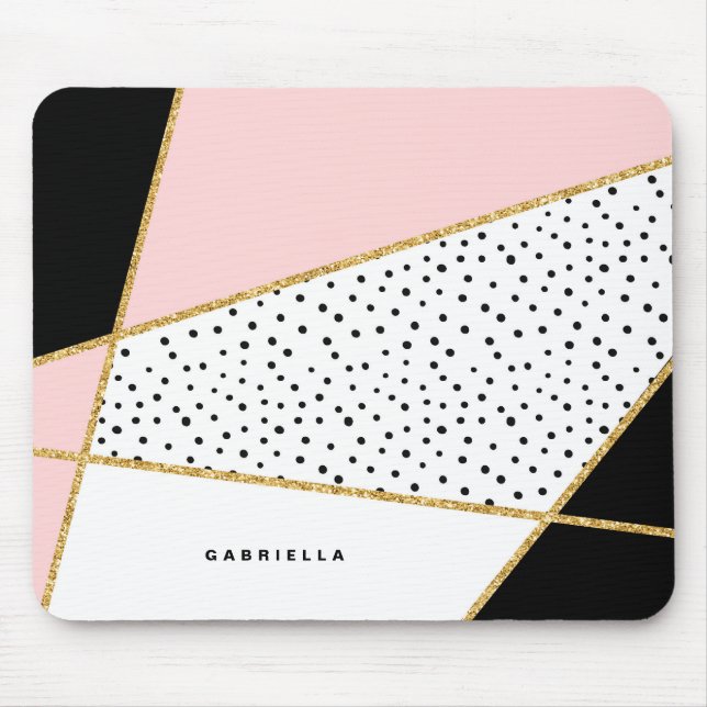 Pink and Black Chic Abstract Pattern Personalised Mouse Mat (Front)