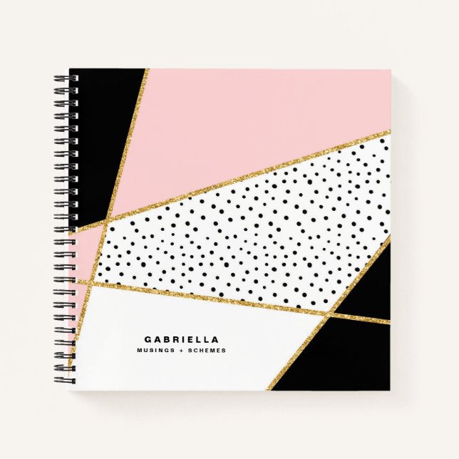 Pink and Black Chic Abstract Pattern Personalised Notebook (Front)