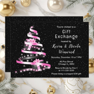 Pink and Black Christmas Gift Exchange Invitation