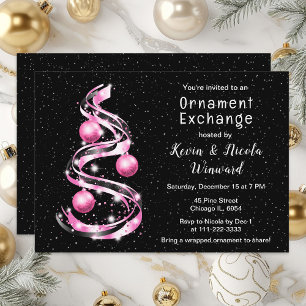 Pink and Black Christmas Ornament Exchange Invitation