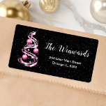 Pink and Black Christmas Ornament Label<br><div class="desc">This elegant and chic address label features a pink and black ribbon Christmas tree with baubles. The text combines handwritten script and modern sans serif fonts for a classy and sophisticated look. The falling snow, snowflakes and sparkles give a festive and magical touch. This is perfect for Christmas and the...</div>