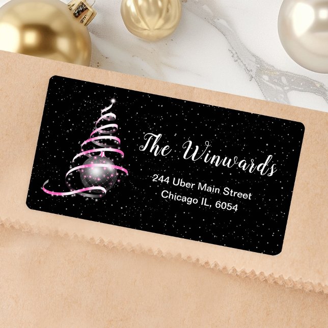 Pink and Black Christmas Ornament Label (Creator Uploaded)