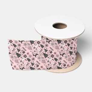 Pink and Black Christmas Theme Satin Ribbon