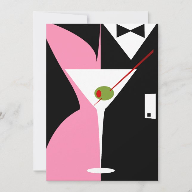 Pink and Black Classy Martini Cocktail Invitation (Front)