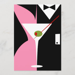Pink and Black Classy Martini Cocktail Invitation