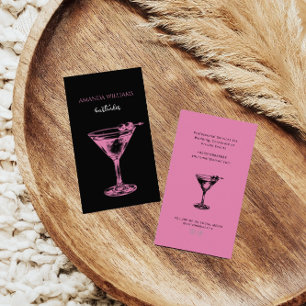Pink and Black Cocktail Professional Bartender Business Card