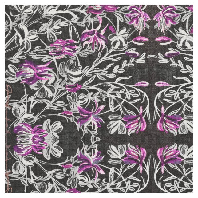Pink and Black Columbine Fabric (Close Up)