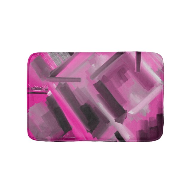 Pink and Black Contemporary Art Abstract Painting Bath Mat (Front)