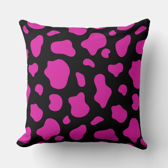 Pink and Black Cow Print Decorative Pillow (Front)