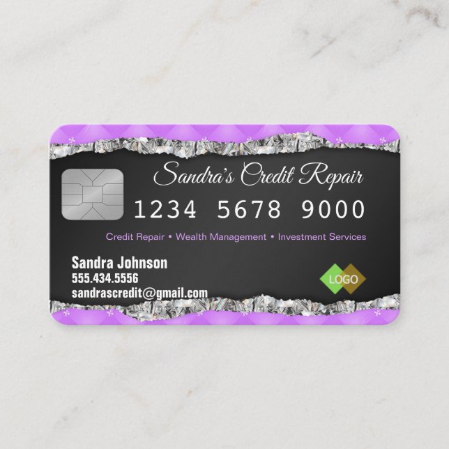 Pink and Black Credit Card Diamond Business Card (Front)