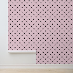 Pink and Black Crown Pattern Wallpaper