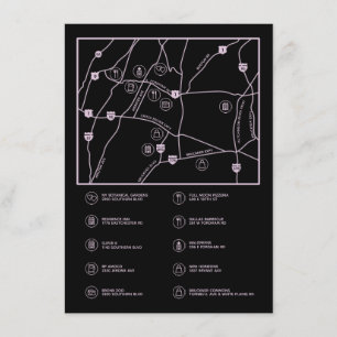 Pink and Black Custom Wedding Map Enclosure Card