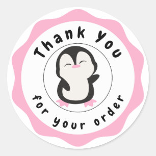 Pink and Black  Cute Thank You Circle Sticker