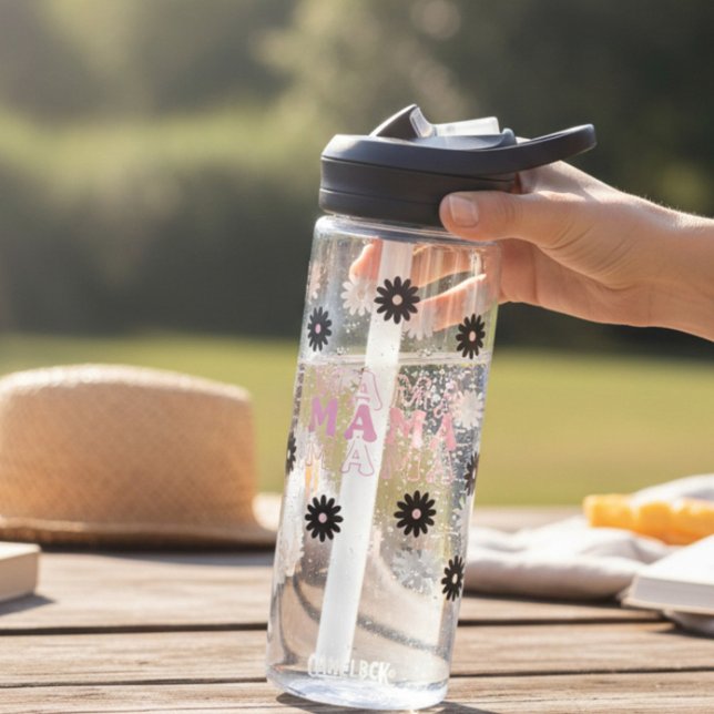 Pink and Black Daisy Mama Water Bottle (Creator Uploaded)