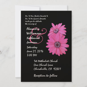 Pink and Black Daisy Wedding Invitation