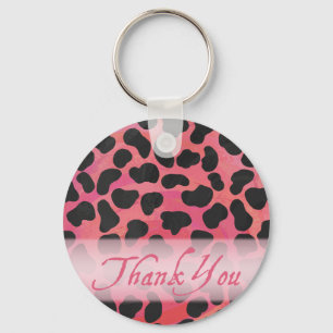 Pink and Black Dalmatian Pattern Thank You Key Ring