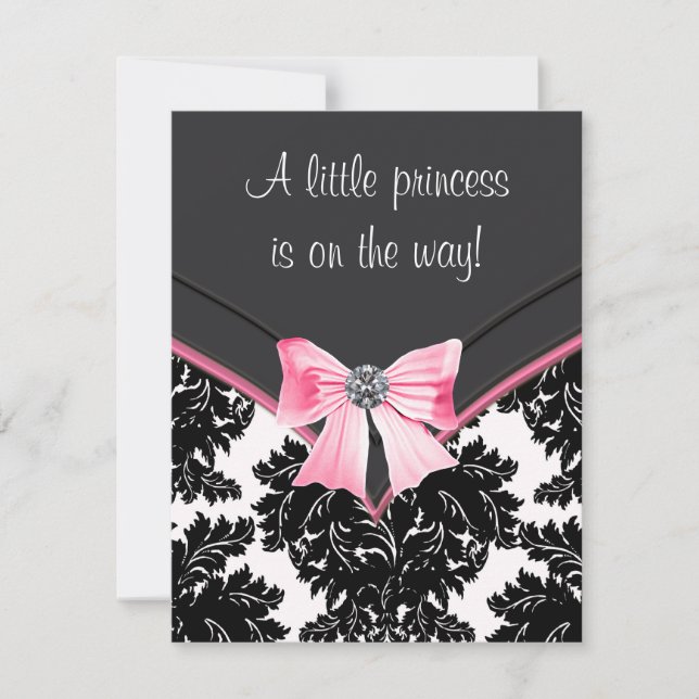 Pink and Black Damask Baby Shower Invitation (Front)