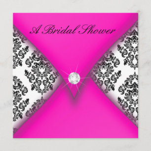 Pink and Black Damask Bridal Shower Invitation