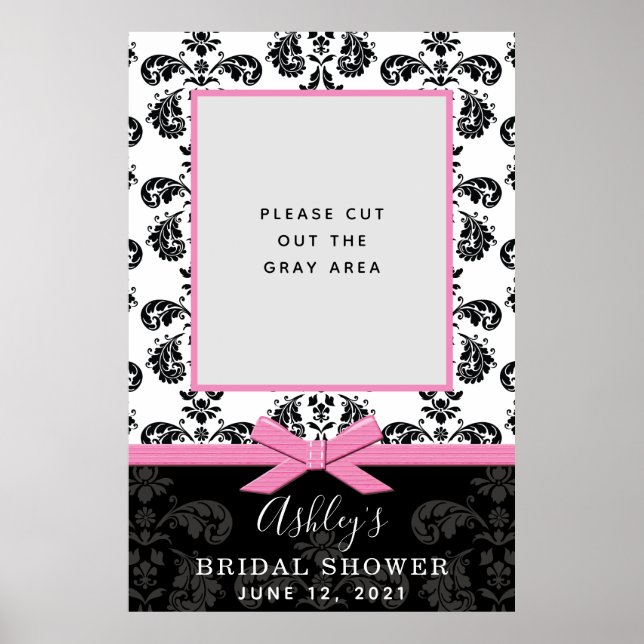 Pink and Black Damask Bridal Shower Photo Frame  Poster (Front)