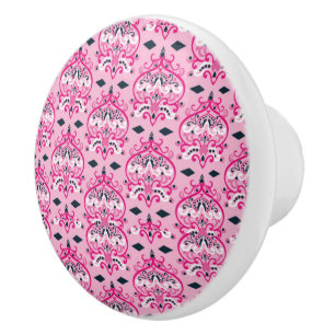 pink and black damask ceramic knob