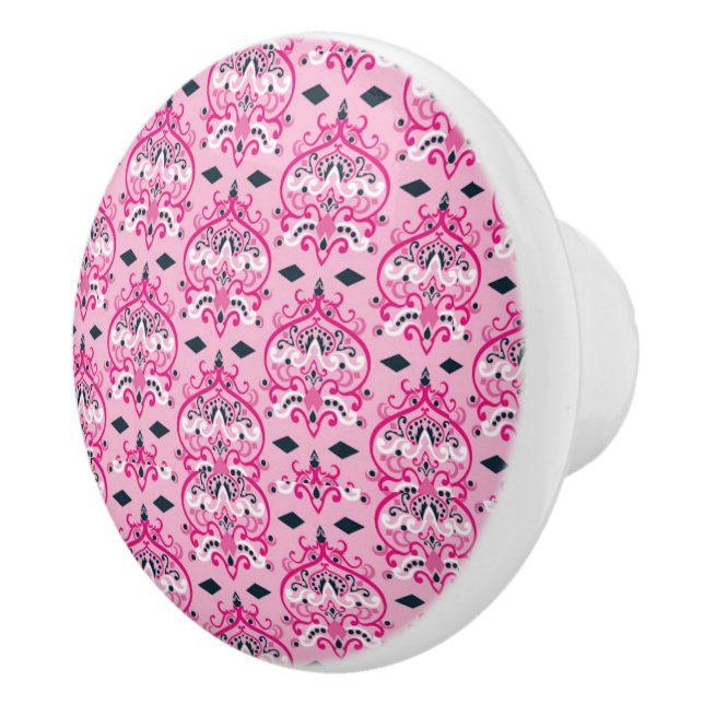  pink and black damask ceramic knob (Right)
