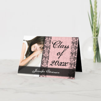 Pink and Black Damask Chic Graduation Annoncement Invitation