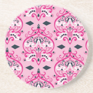 Pink and Black Damask Coaster