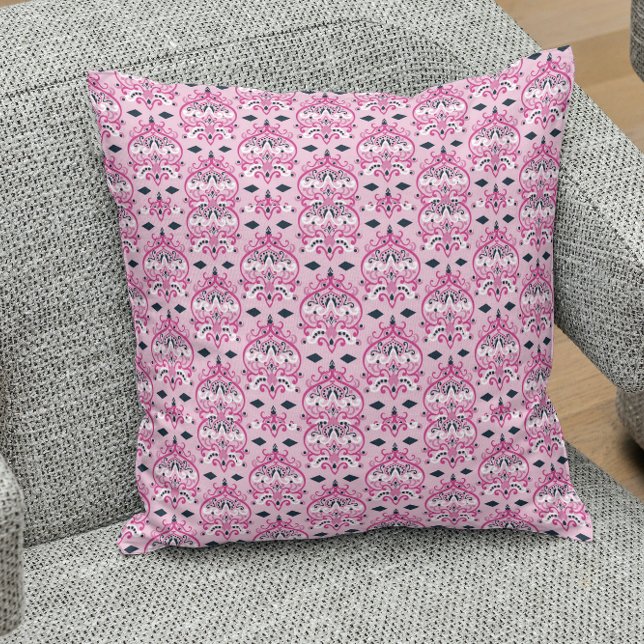 Pink and Black Damask Cushion (Creator Uploaded)