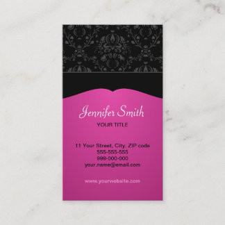 Pink and Black Damask Elegant business card