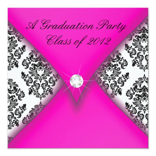 Pink and Black Damask Graduation Party Card