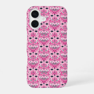 Pink and Black Damask iPhone 16 Case