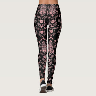 Pink and Black Damask Leggings