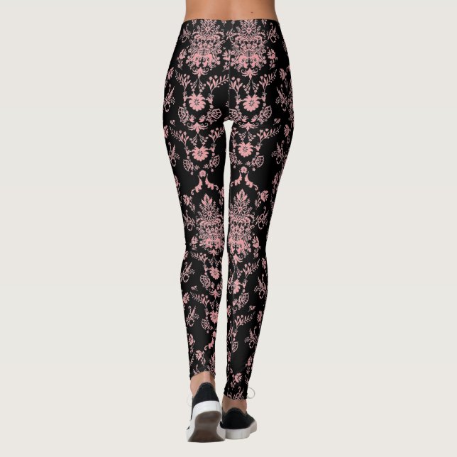 Pink and Black Damask Leggings (Back)