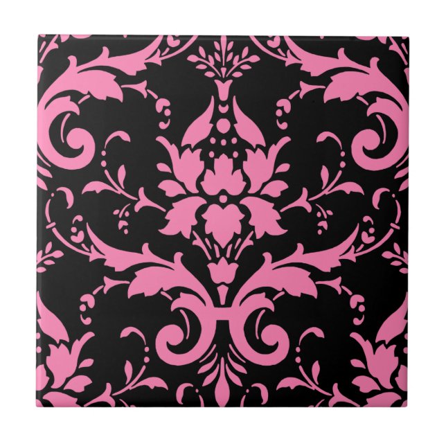 Pink and Black Damask Matching Kitchen Tile (Front)