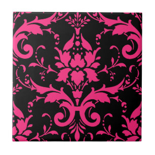 Pink and Black Damask Matching Kitchen Tile