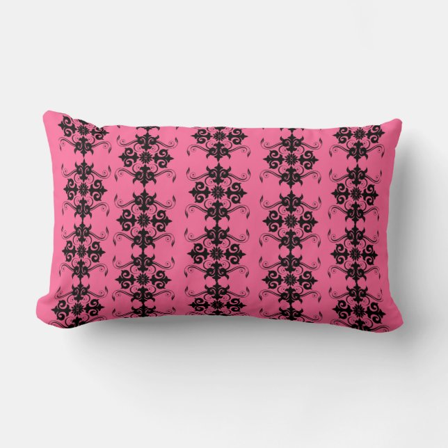 Pink and Black Damask Pattern Pillow (Front)