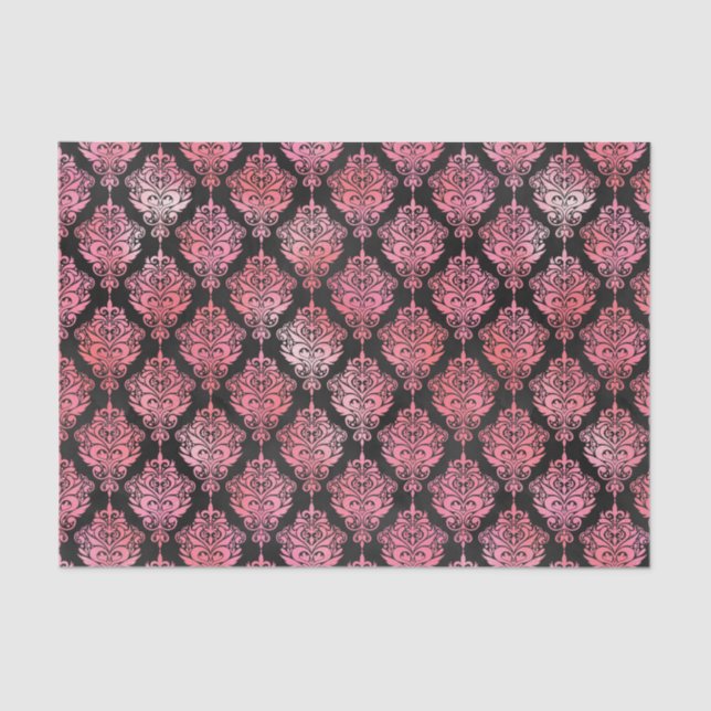 Pink and Black Damask Pattern Tissue Paper (Front)