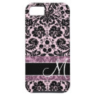 Pink and Black Damask Pattern with Monogram