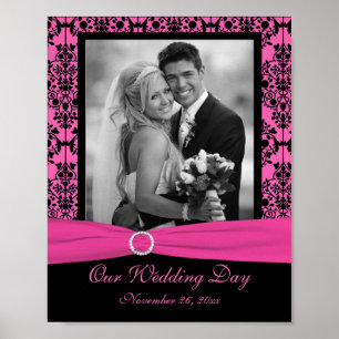 Pink and Black Damask Photo Frame Insert Poster