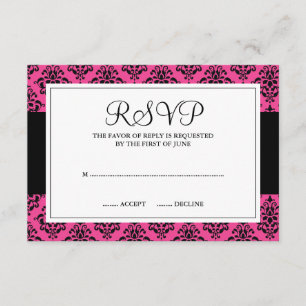 Pink and Black Damask Response Card