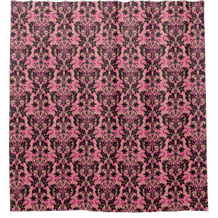 Pink and Black  Damask Shower Curtain