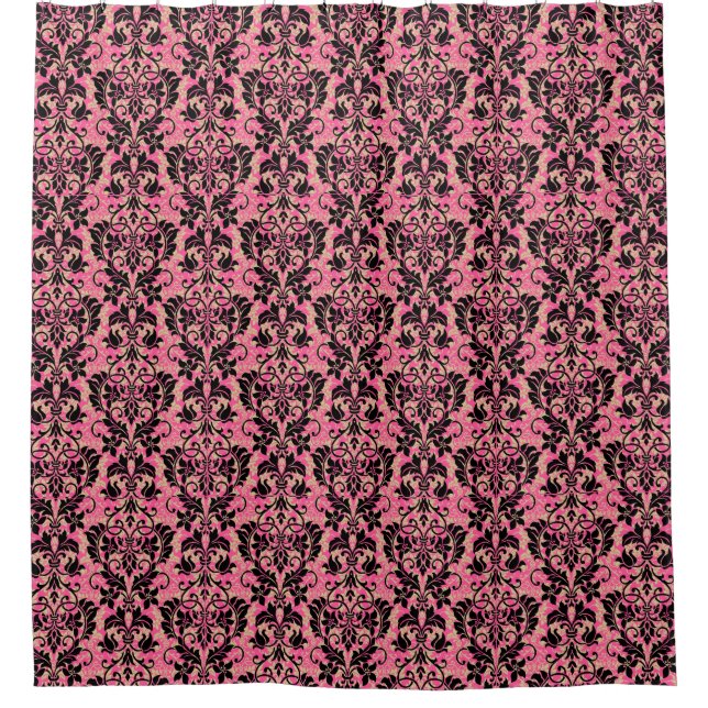 Pink and Black  Damask Shower Curtain (Front)