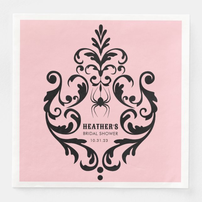 Pink and Black Damask Spider | Bridal Shower Napkin (Front)