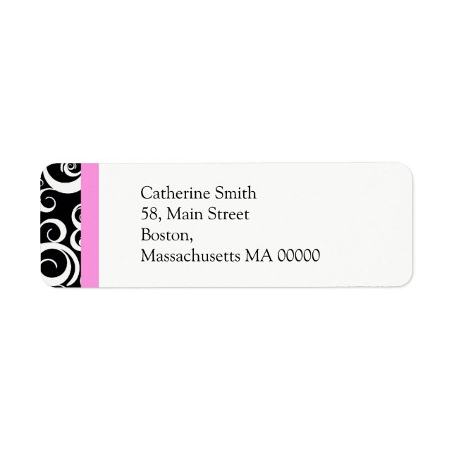 Pink and Black Damask Swirls Address Labels (Front)