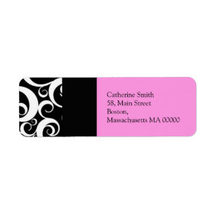 Pink and Black Damask Swirls Address Labels