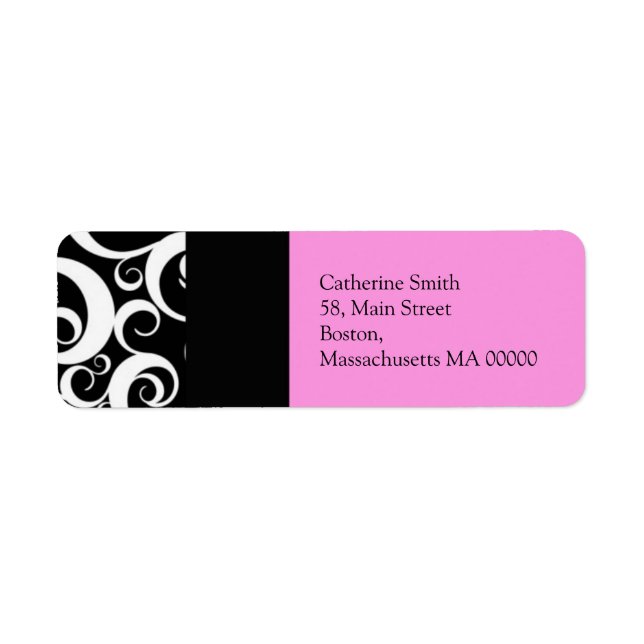 Pink and Black Damask Swirls Address Labels (Front)