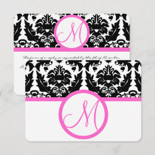 Pink and Black Damask Swirls Wedding Invitation